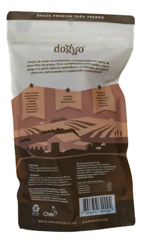 SNACK DOGGO  PARA  PERROS OREJAS DE CERDO EN CRISPY  DE CIERVO  4UNID